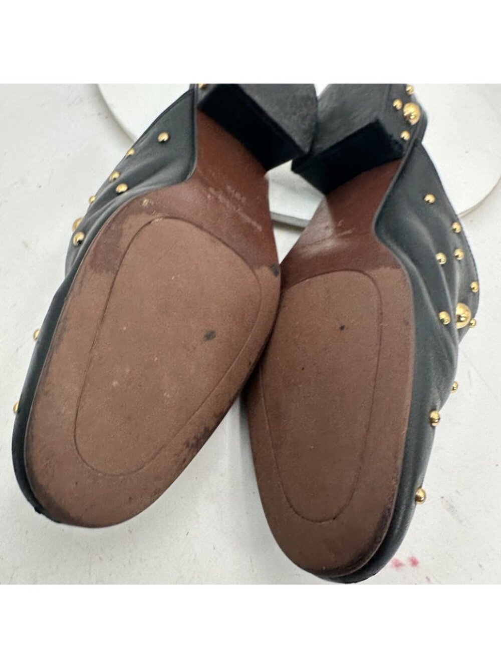 See By Chloe Women Size EU 39.5 US 9.5 Black Suede Gold Studded Mules Sandal - Picture 8 of 13